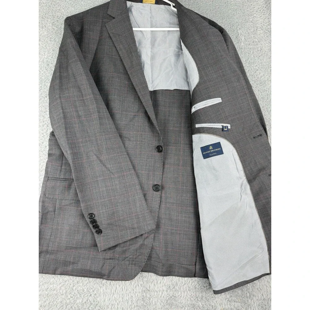 Brooks Brothers Mens 46R Classic Fit Blazer Grey Red Glen Plaid Wool Jacket 46 R